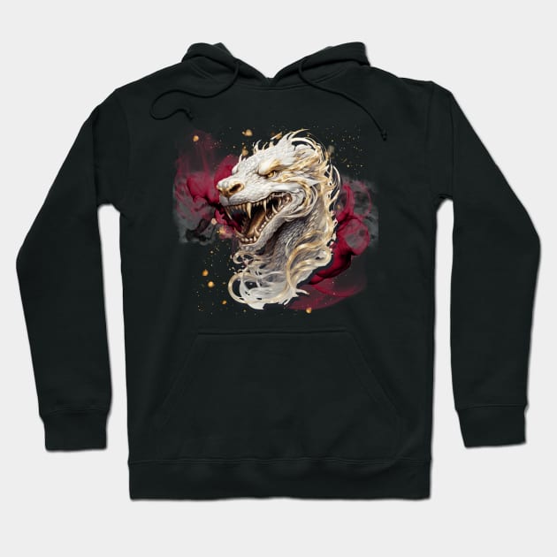 Asian Dragon with Gold, White and Silver details Hoodie by HSH-Designing